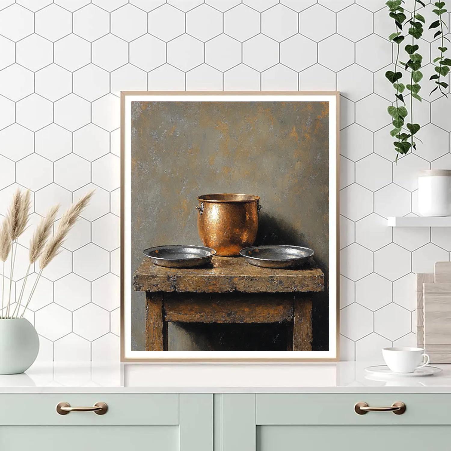 Diego Velázquez Inspired Copper Pot And Pewter Plates In Silent Light paint by color