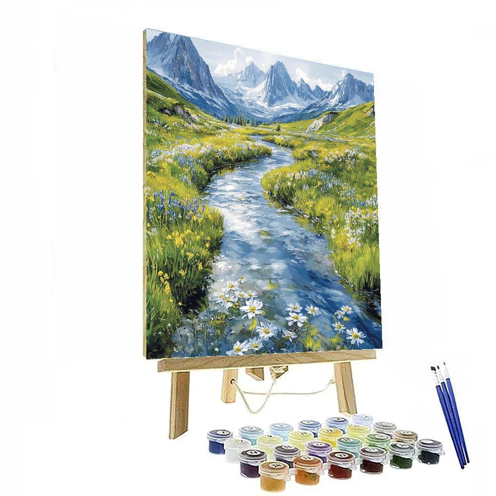Claude Monet Inspired Sunlit Stream Through Alpine Meadow paint by numbers