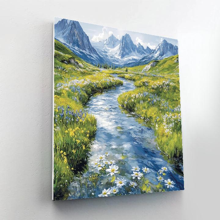 Claude Monet Inspired Sunlit Stream Through Alpine Meadow paint by numbers