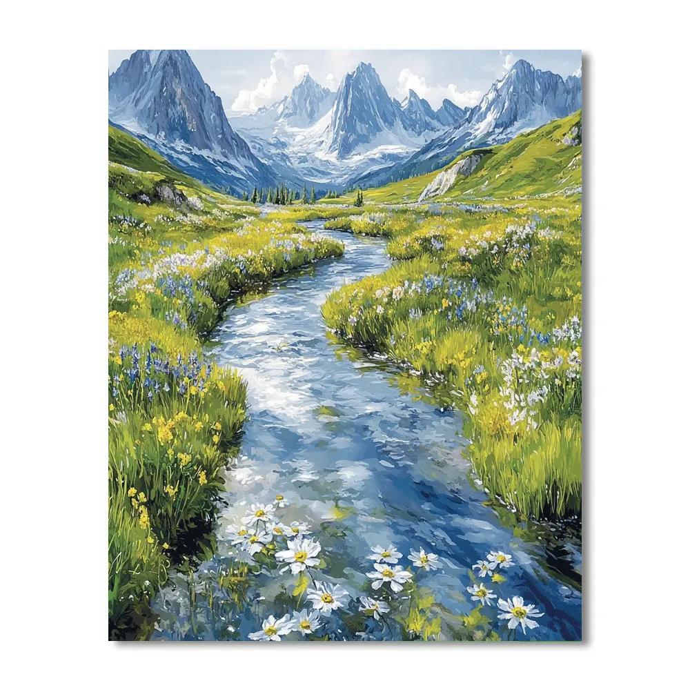 Claude Monet Inspired Sunlit Stream Through Alpine Meadow paint by numbers