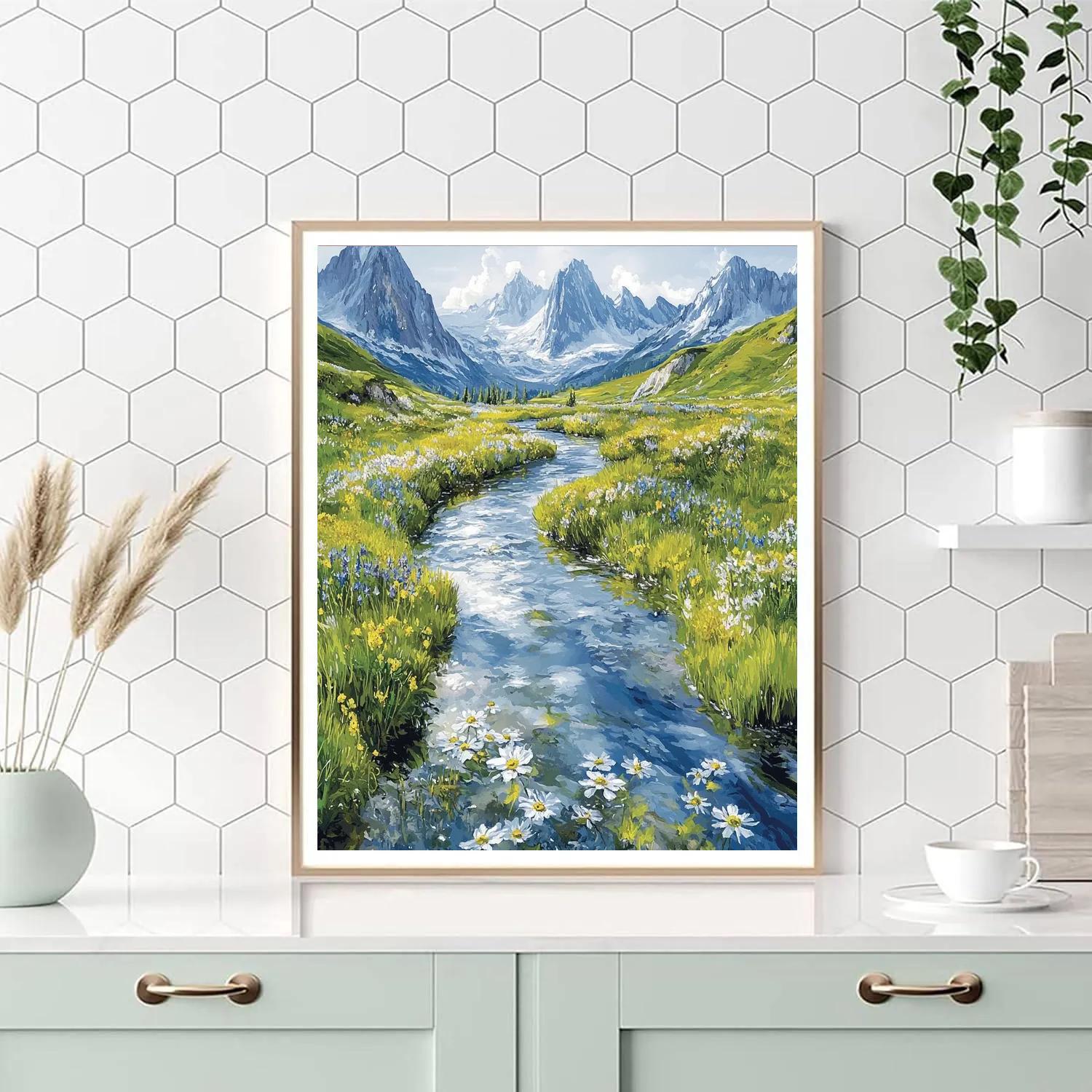 Claude Monet Inspired Sunlit Stream Through Alpine Meadow paint by numbers