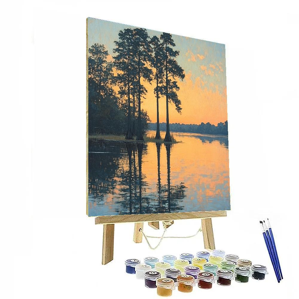 Claude Monet Inspired Evening Glow On Cypress Reflections Paint by numbers art
