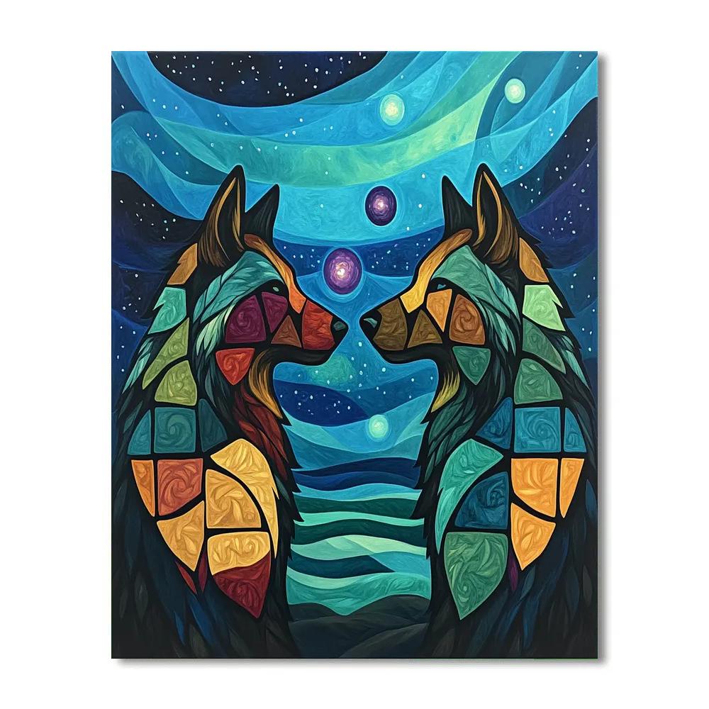 Norval Morrisseau Inspired Wolves Of The Northern Lights DIY paint by numbers