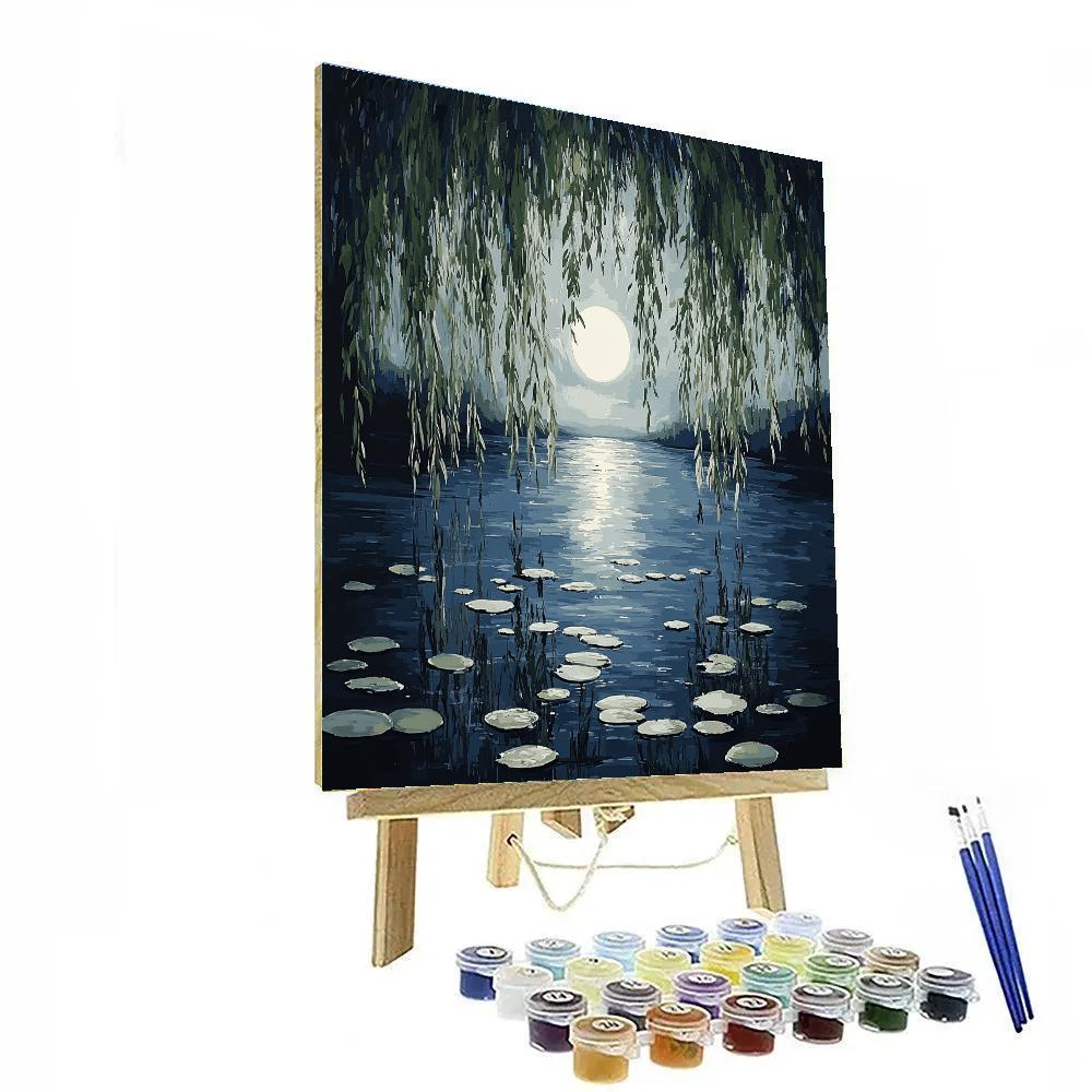 Claude Monet Inspired Moonlit Silhouette Of Willow Pond Paint by numbers kits