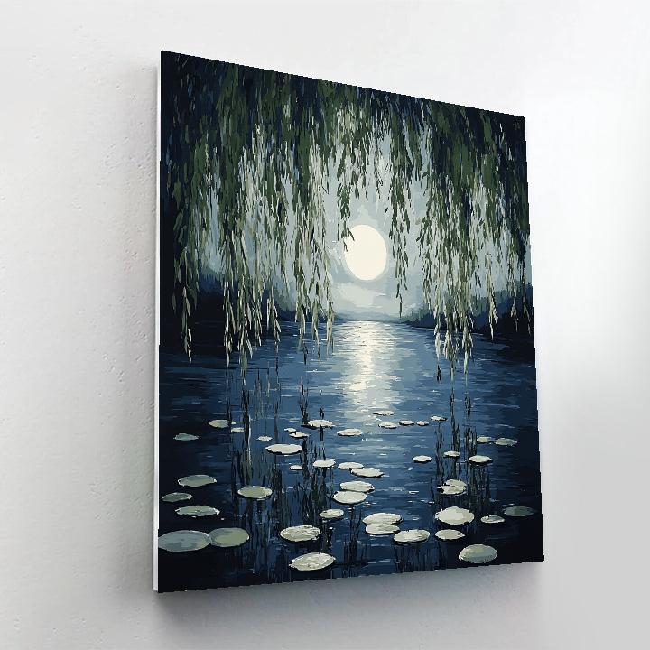 Claude Monet Inspired Moonlit Silhouette Of Willow Pond Paint by numbers kits
