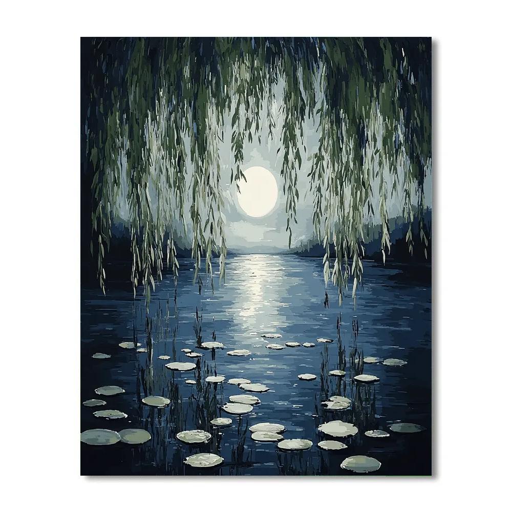 Claude Monet Inspired Moonlit Silhouette Of Willow Pond Paint by numbers kits