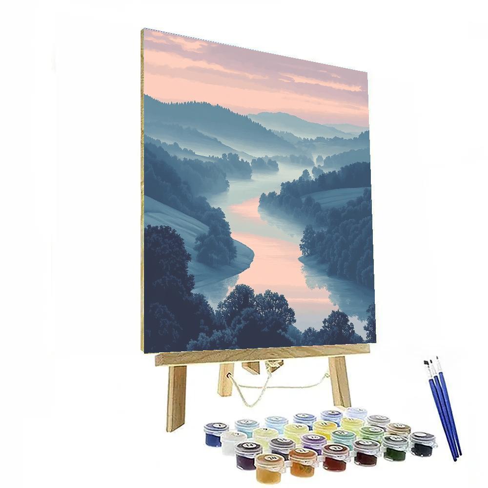 Claude Monet Inspired Rose Dawn Over Misty River Valley Number painting