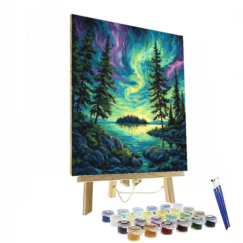 J. E. H. MacDonald Inspired Aurora Pines Above Northern Lake painting number kit