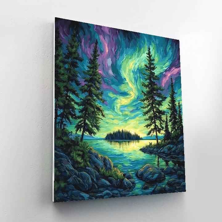 J. E. H. MacDonald Inspired Aurora Pines Above Northern Lake painting number kit