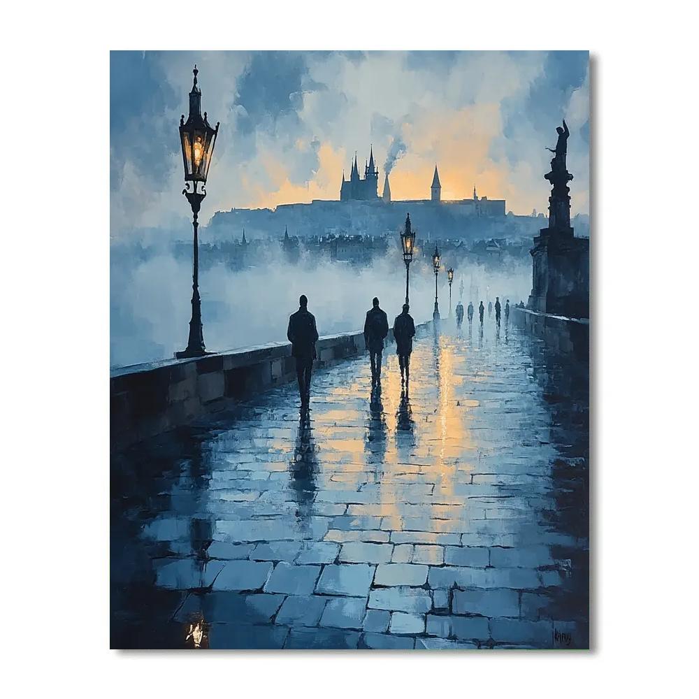Charles Bridge Dawn Mist Prague Czech Republic paint by number