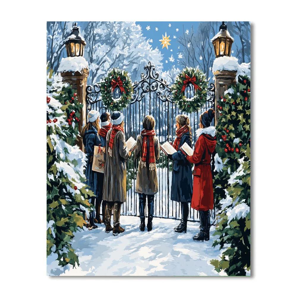 Starlit Carolers At The Gate Number painting