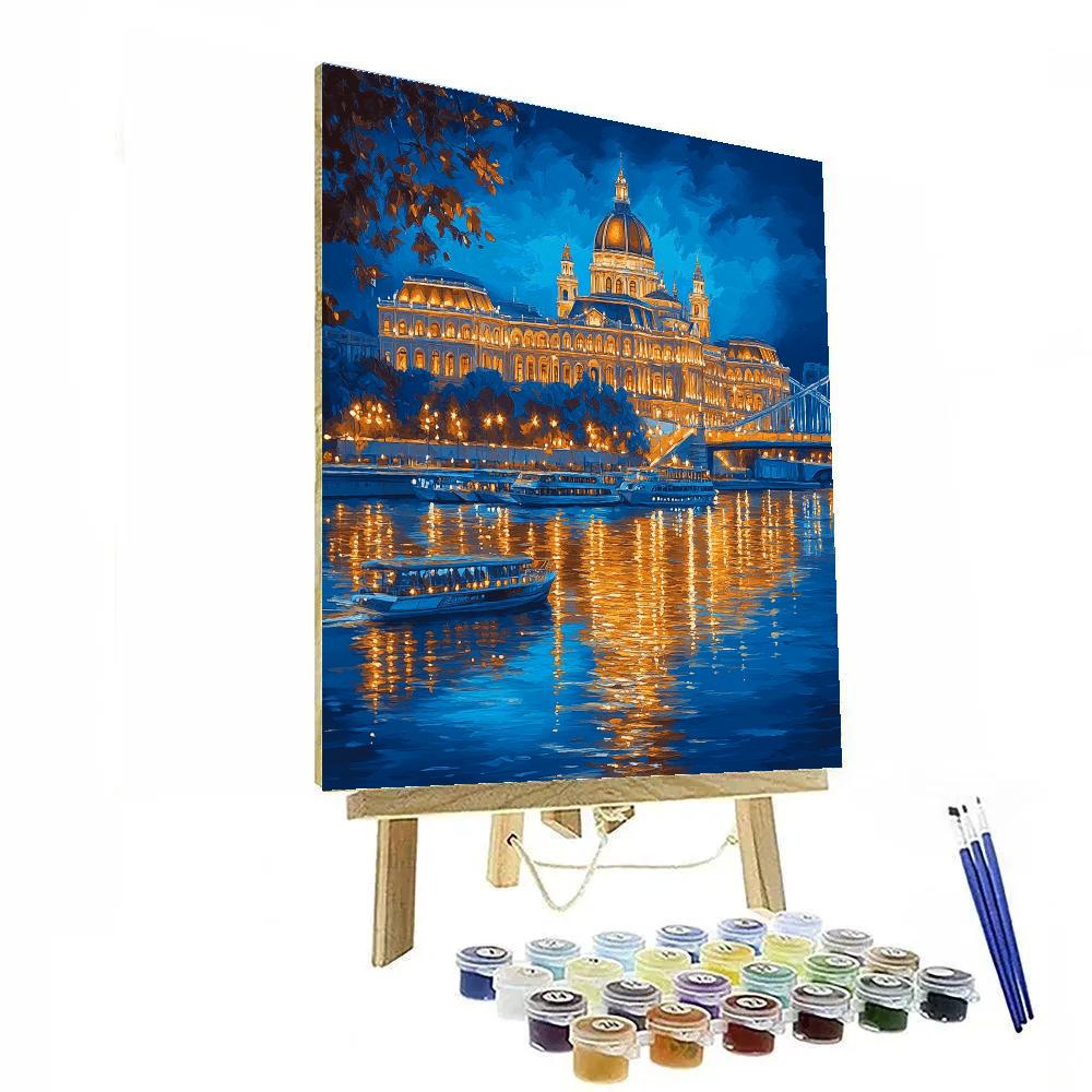 Hungarian Parliament And Danube Lights Budapest Hungary Number painting