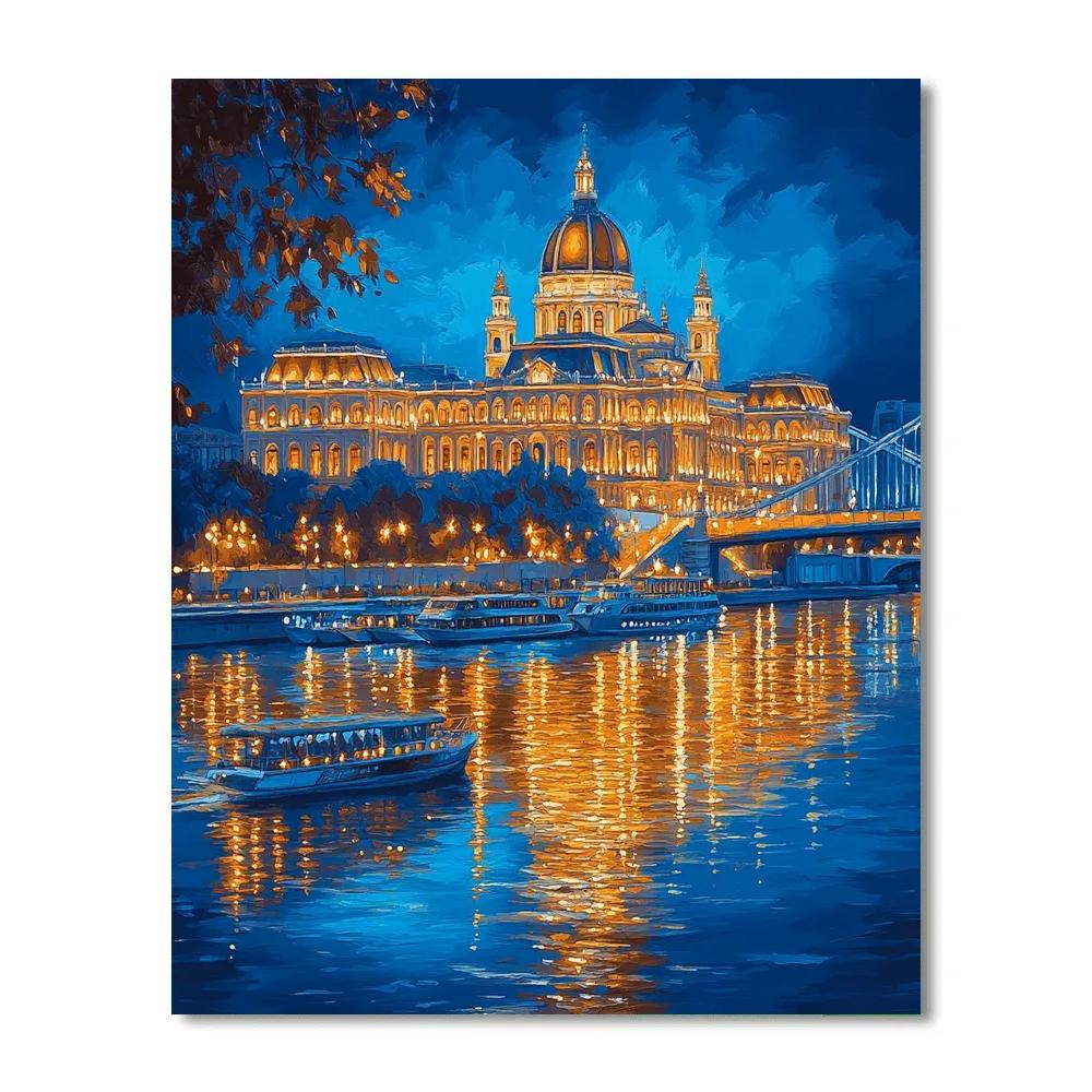 Hungarian Parliament And Danube Lights Budapest Hungary Number painting