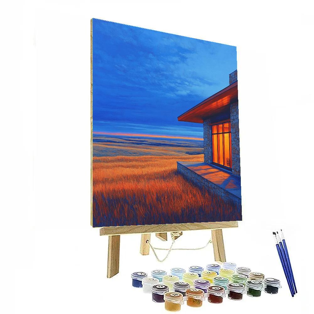 Frank Lloyd Wright Inspired Prairie House Evening painting number kit