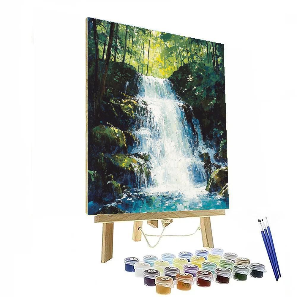 Claude Monet Inspired Sunlit Waterfall In Forest Nook Number painting