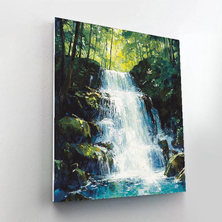 Claude Monet Inspired Sunlit Waterfall In Forest Nook Number painting