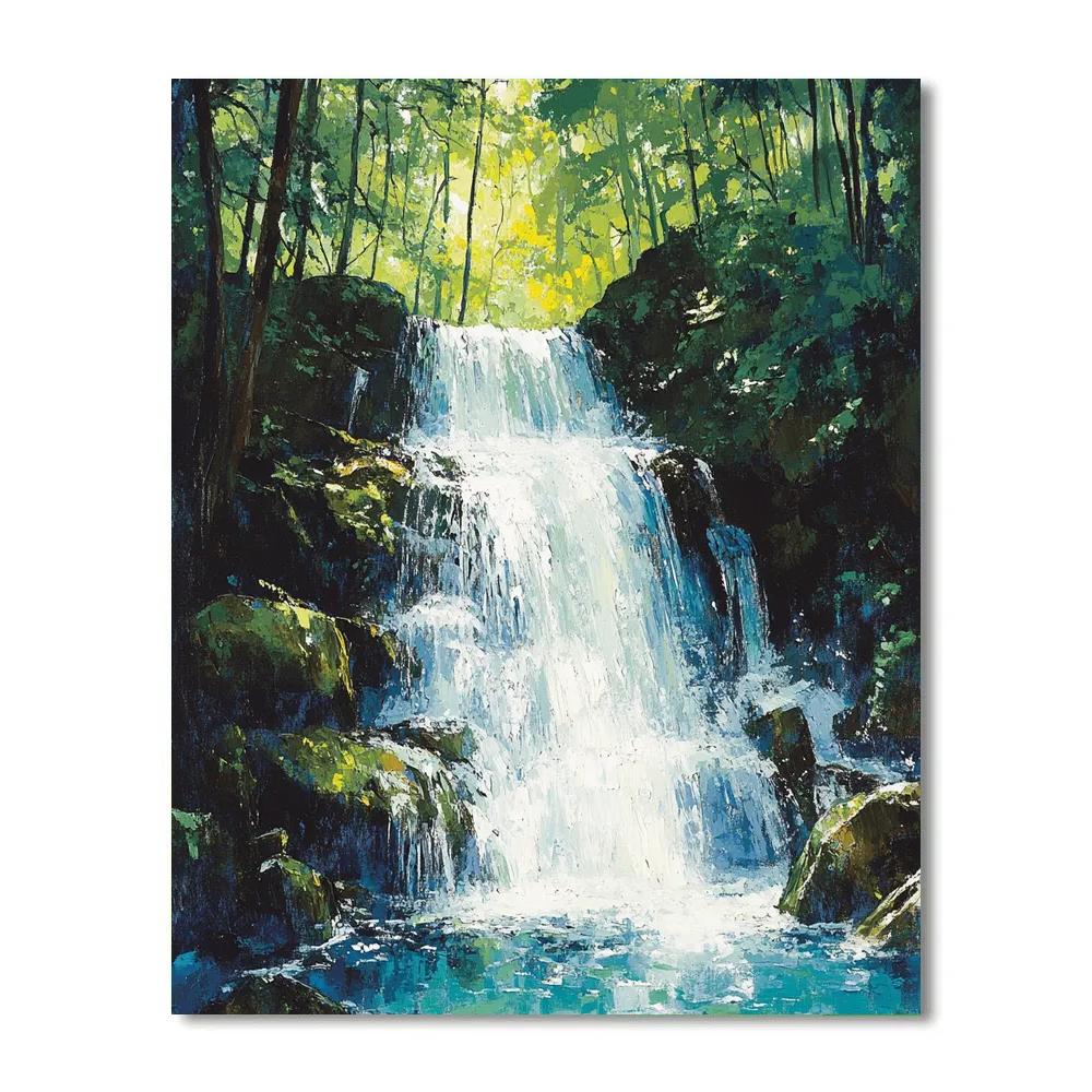Claude Monet Inspired Sunlit Waterfall In Forest Nook Number painting