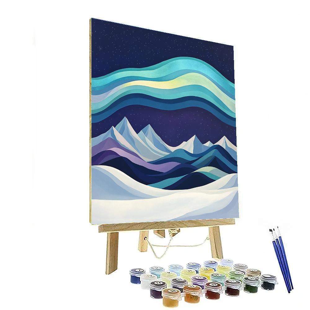 Lawren Harris Inspired Aurora Over Tiered Winter Ridges paint by number