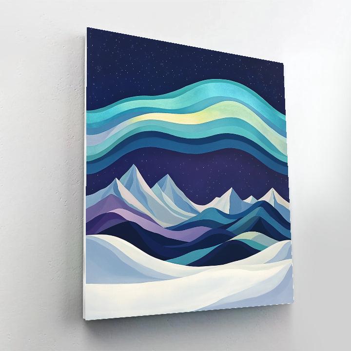 Lawren Harris Inspired Aurora Over Tiered Winter Ridges paint by number