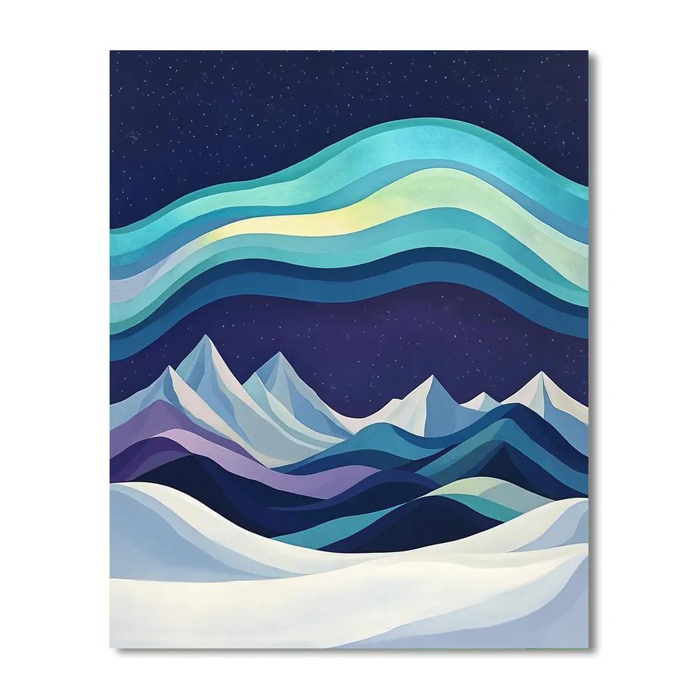 Lawren Harris Inspired Aurora Over Tiered Winter Ridges paint by number