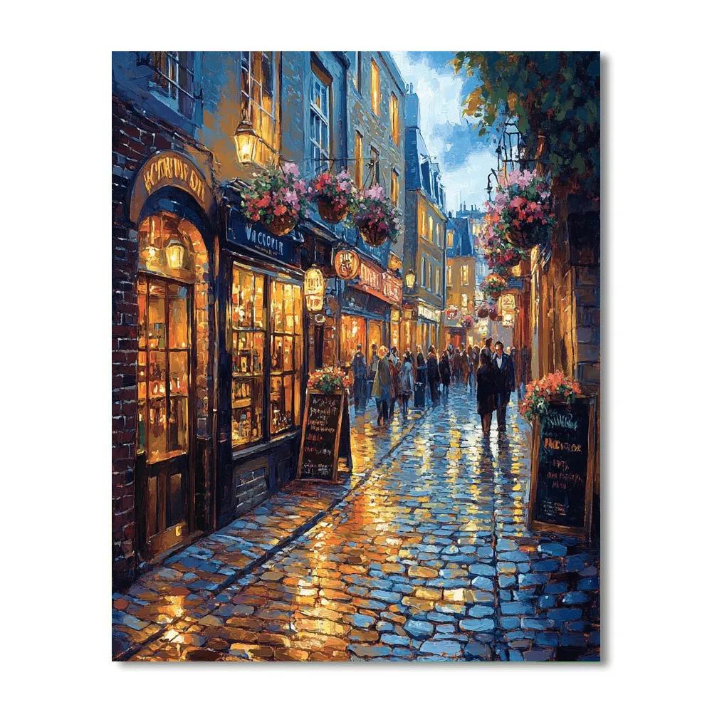 Temple Bar Quarter Night Dublin Ireland painting number kit