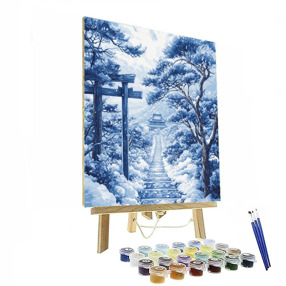 Hokusai Inspired Snowy Temple Path Paint by numbers kits