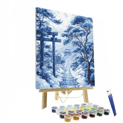 Hokusai Inspired Snowy Temple Path Paint by numbers kits