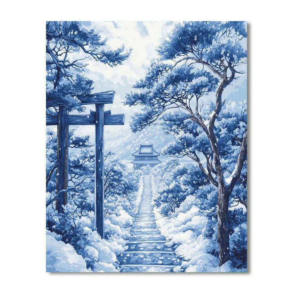 Hokusai Inspired Snowy Temple Path Paint by numbers kits