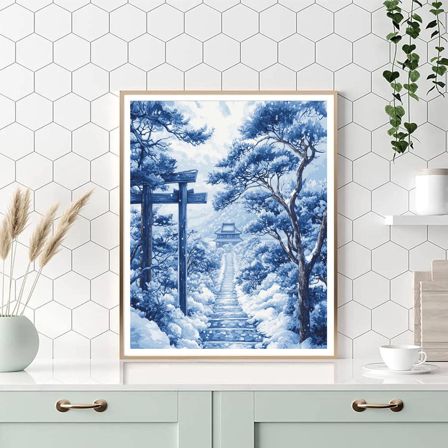 Hokusai Inspired Snowy Temple Path Paint by numbers kits