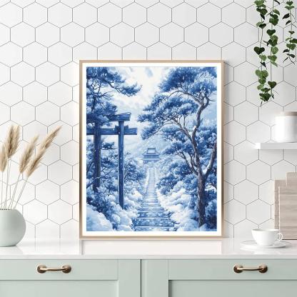 Hokusai Inspired Snowy Temple Path Paint by numbers kits