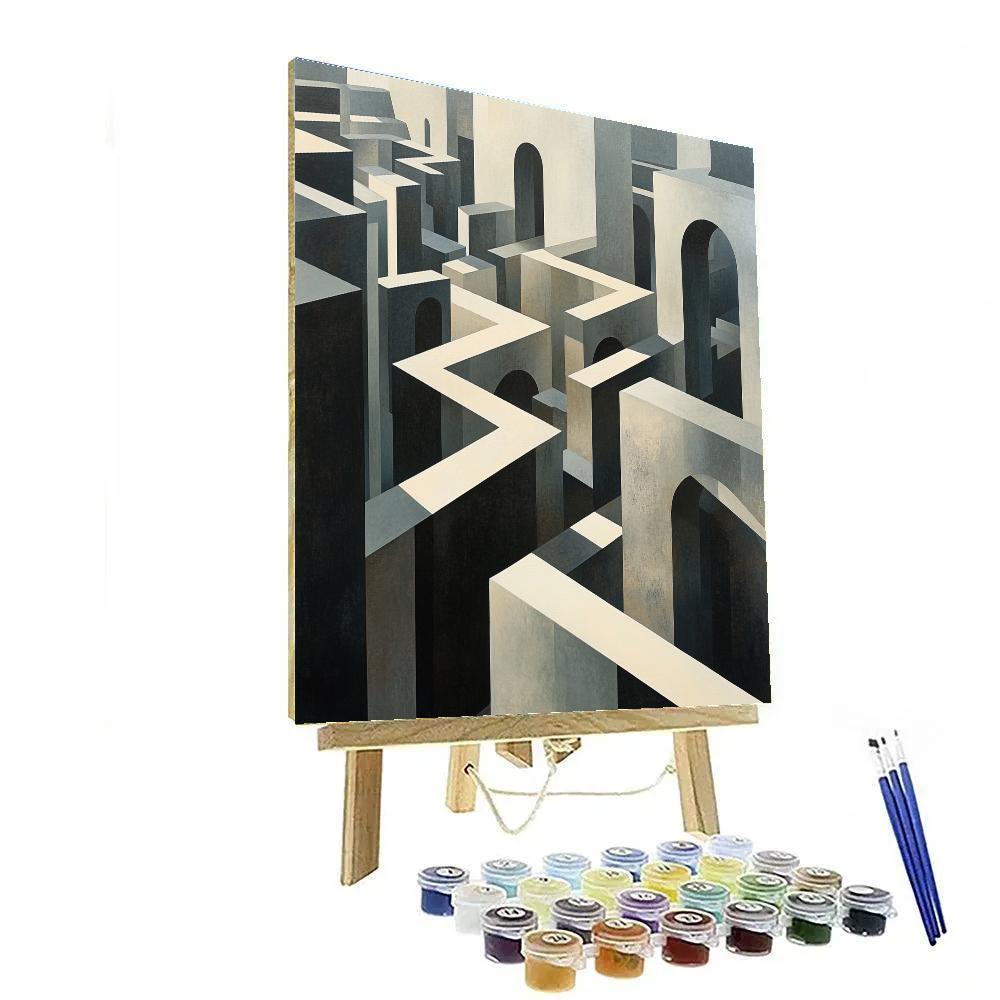 M.C. Escher Inspired Infinite Monochrome Labyrinth Paint by numbers kits