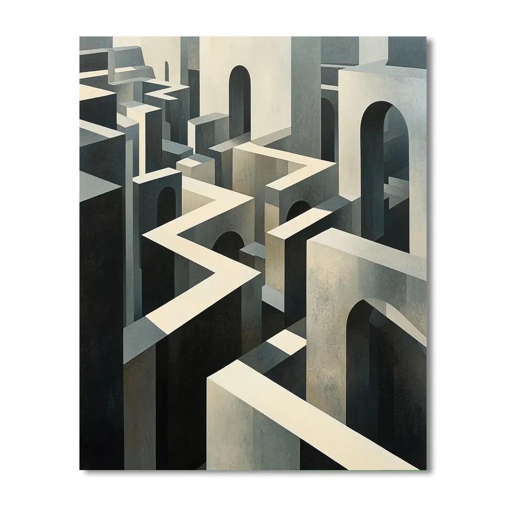 M.C. Escher Inspired Infinite Monochrome Labyrinth Paint by numbers kits