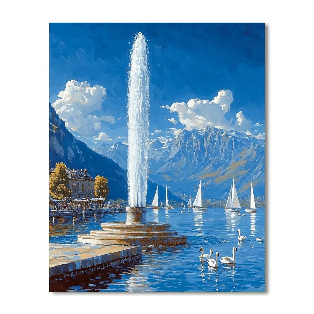 Jet DEau Lakeside Promenade Geneva Switzerland Number painting