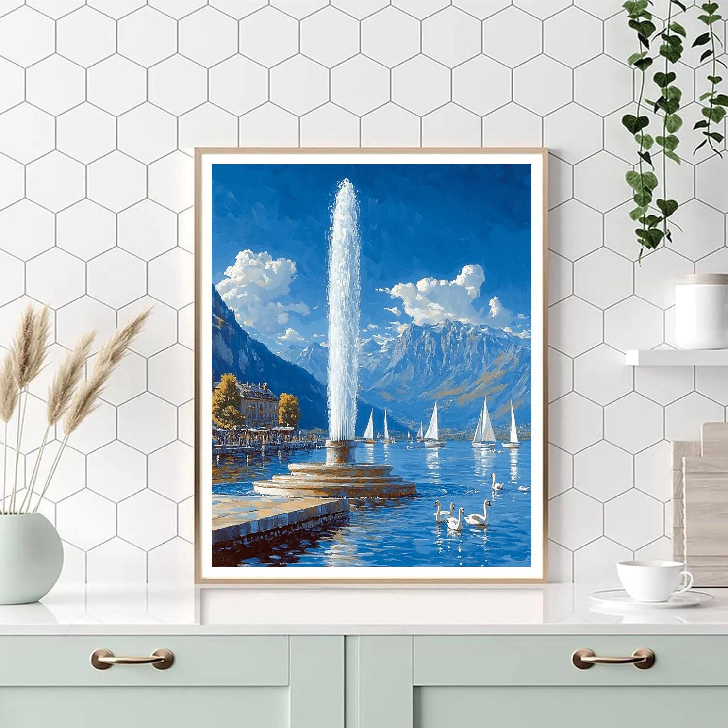Jet DEau Lakeside Promenade Geneva Switzerland Number painting