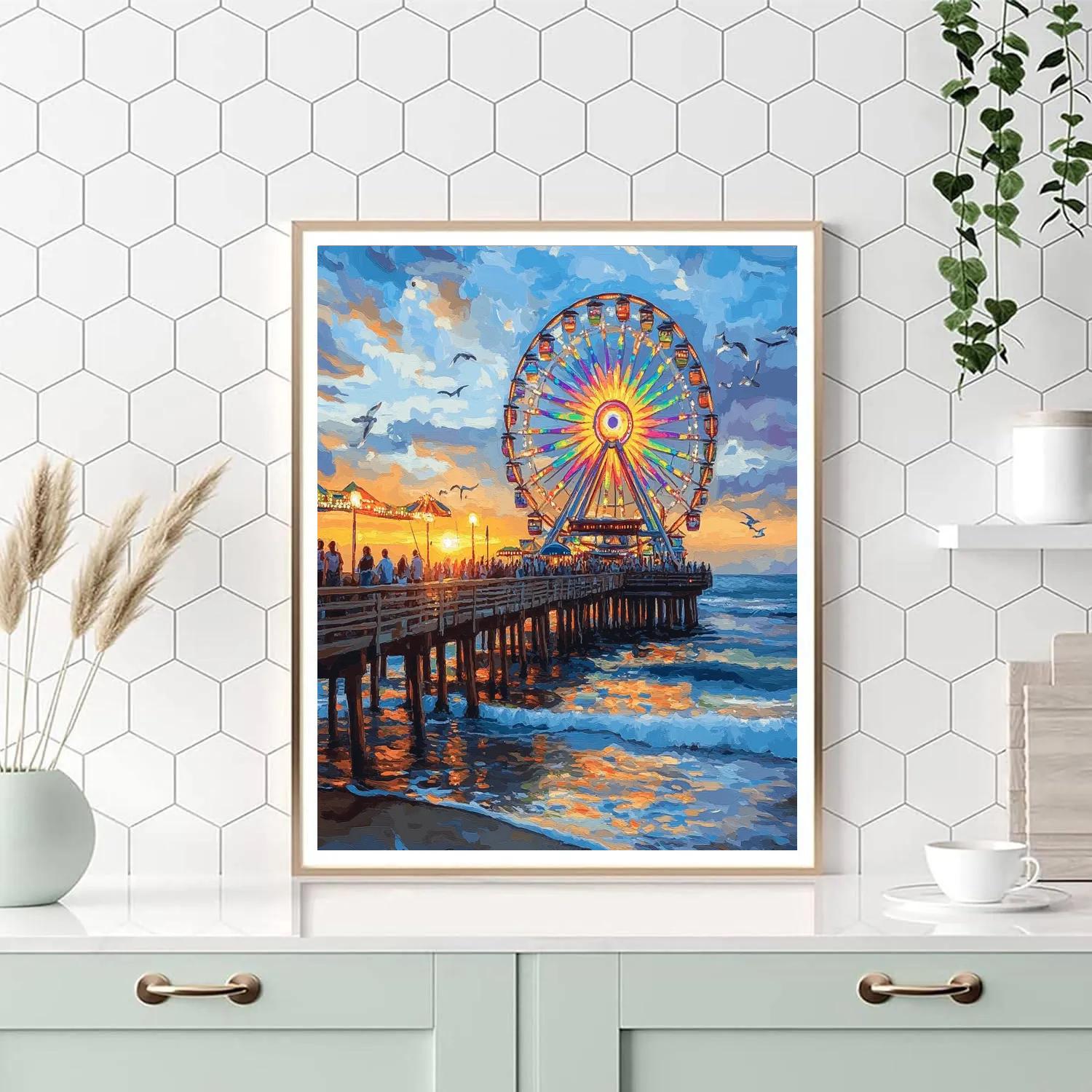 Santa Monica Pier Sunset Los Angeles United States paint by number