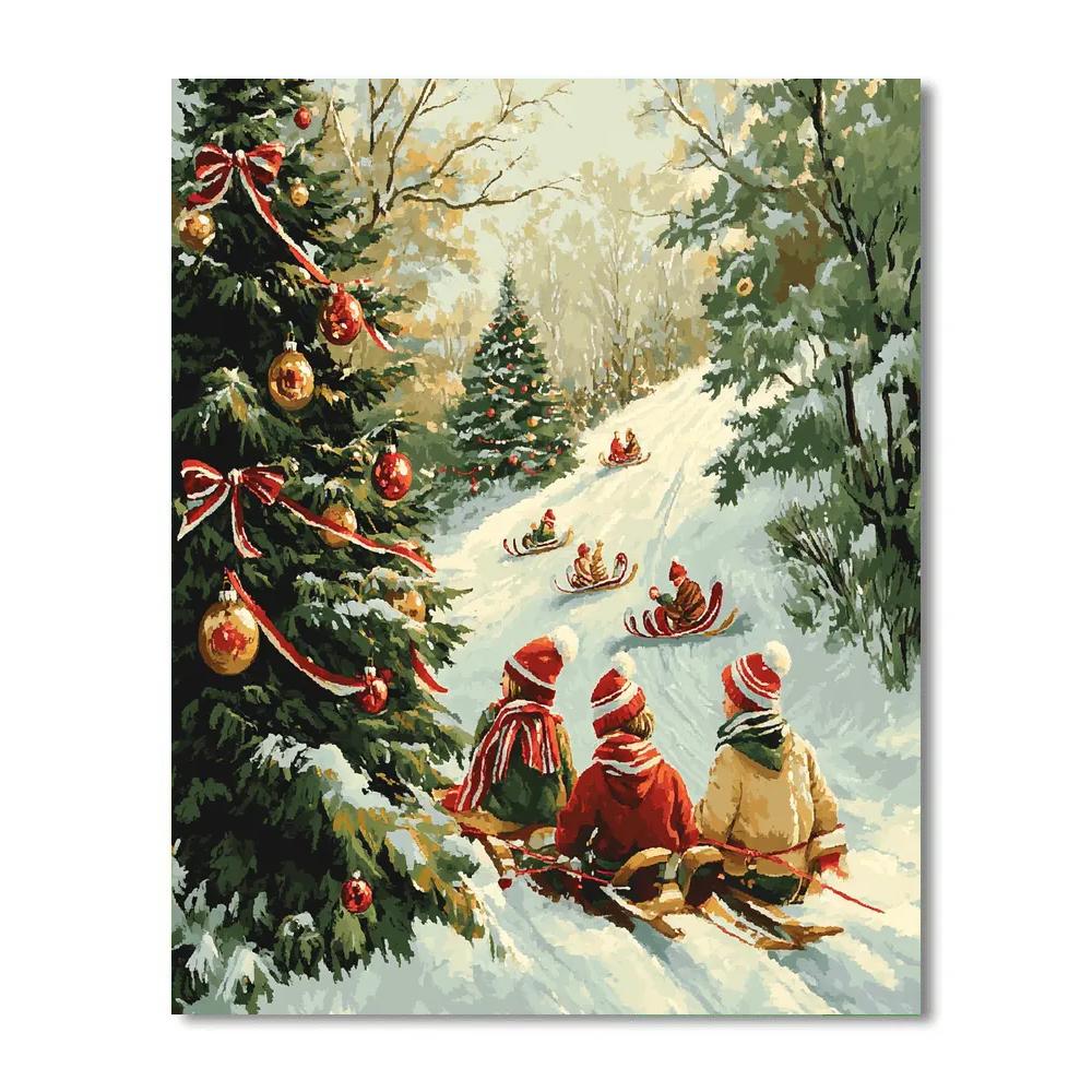 Sledding Break At The Fir Edge Paint by numbers kits