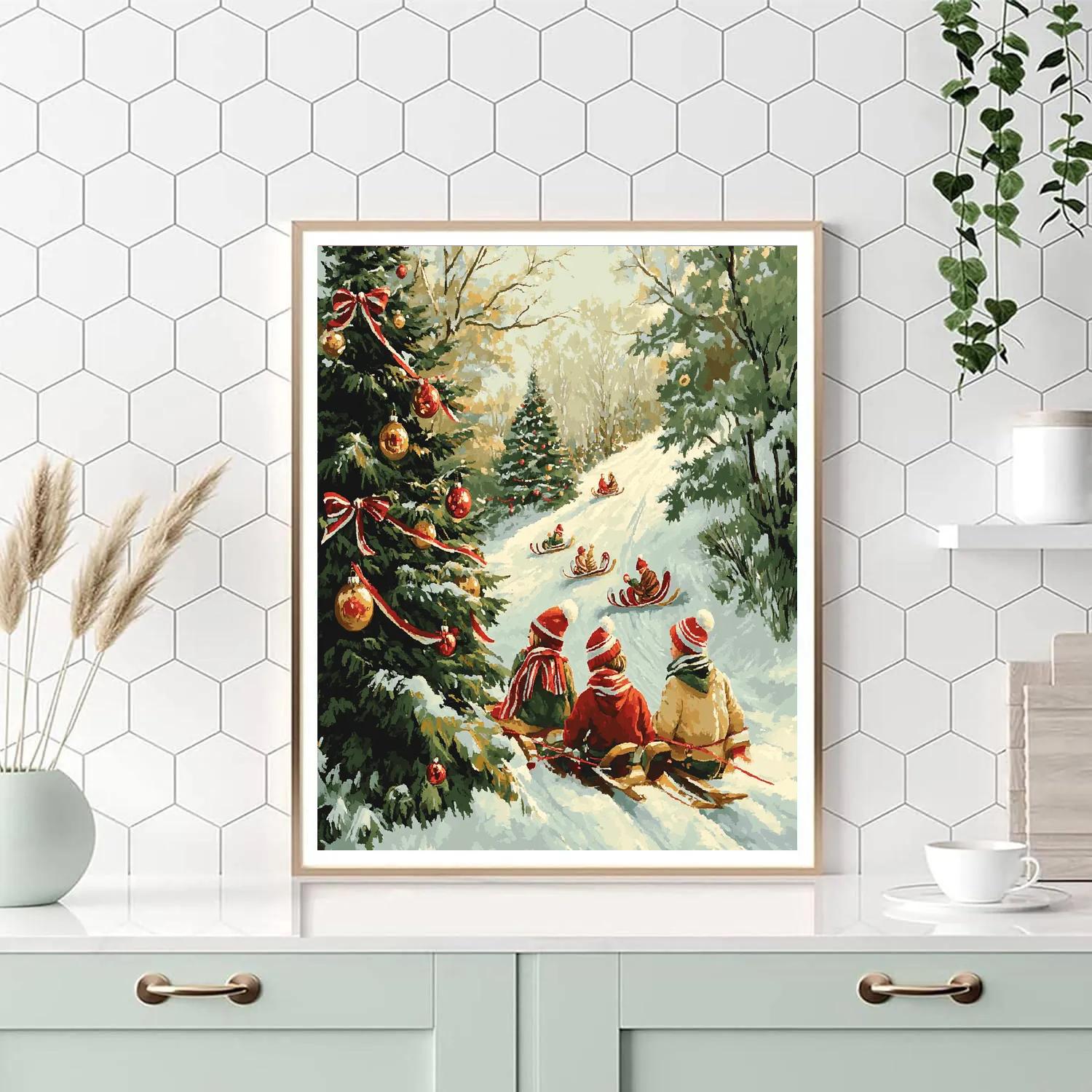 Sledding Break At The Fir Edge Paint by numbers kits