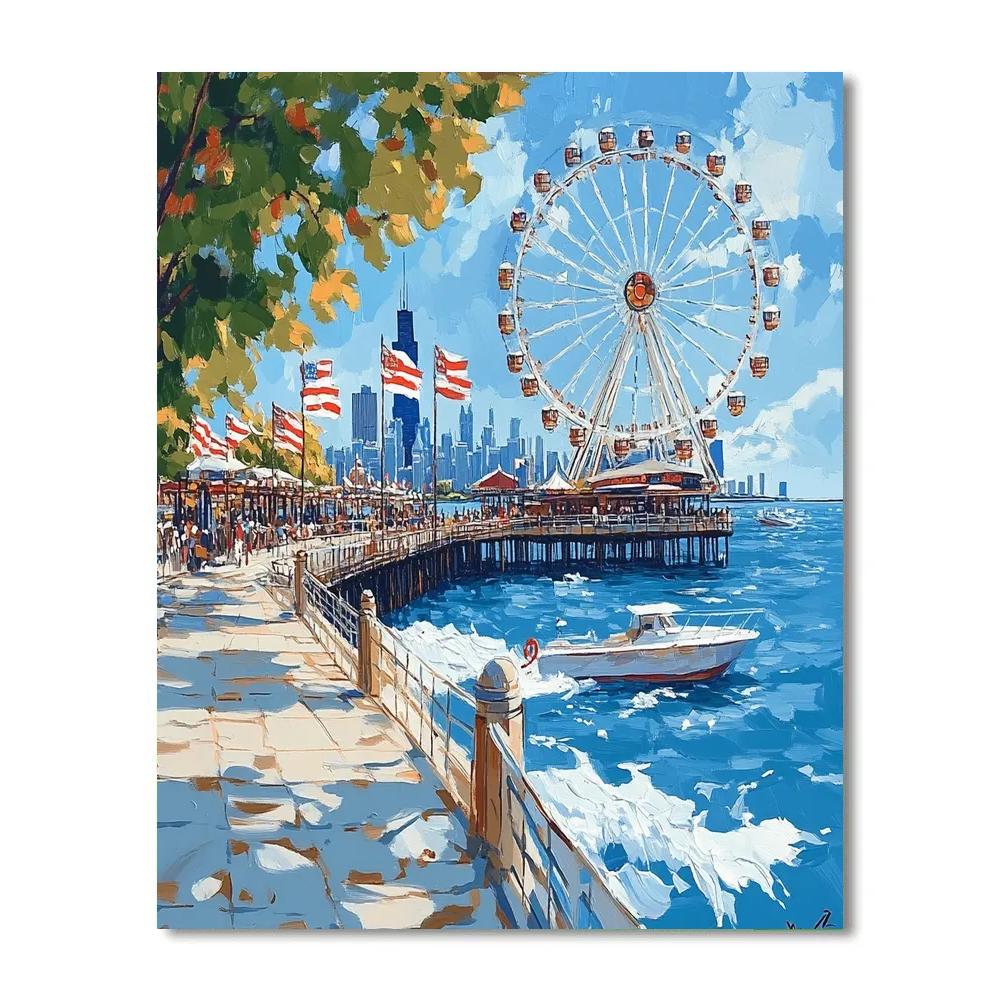 Navy Pier Skyline View Chicago United States painting number kit