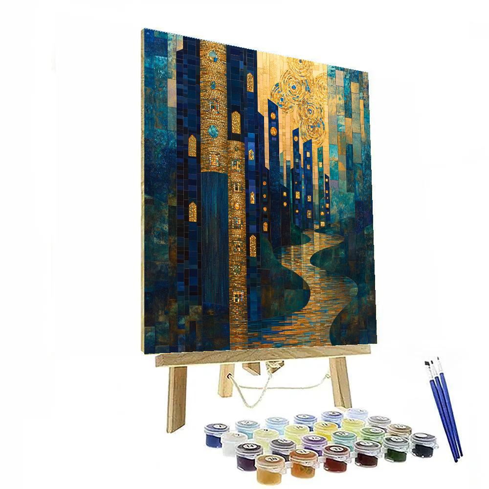 Gustav Klimt Inspired Golden City Night Paint by numbers art