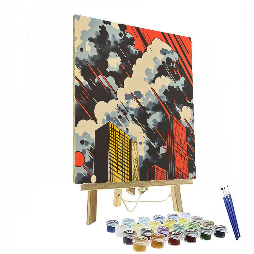 Roy Lichtenstein Inspired Thundercloud City Paint by numbers art