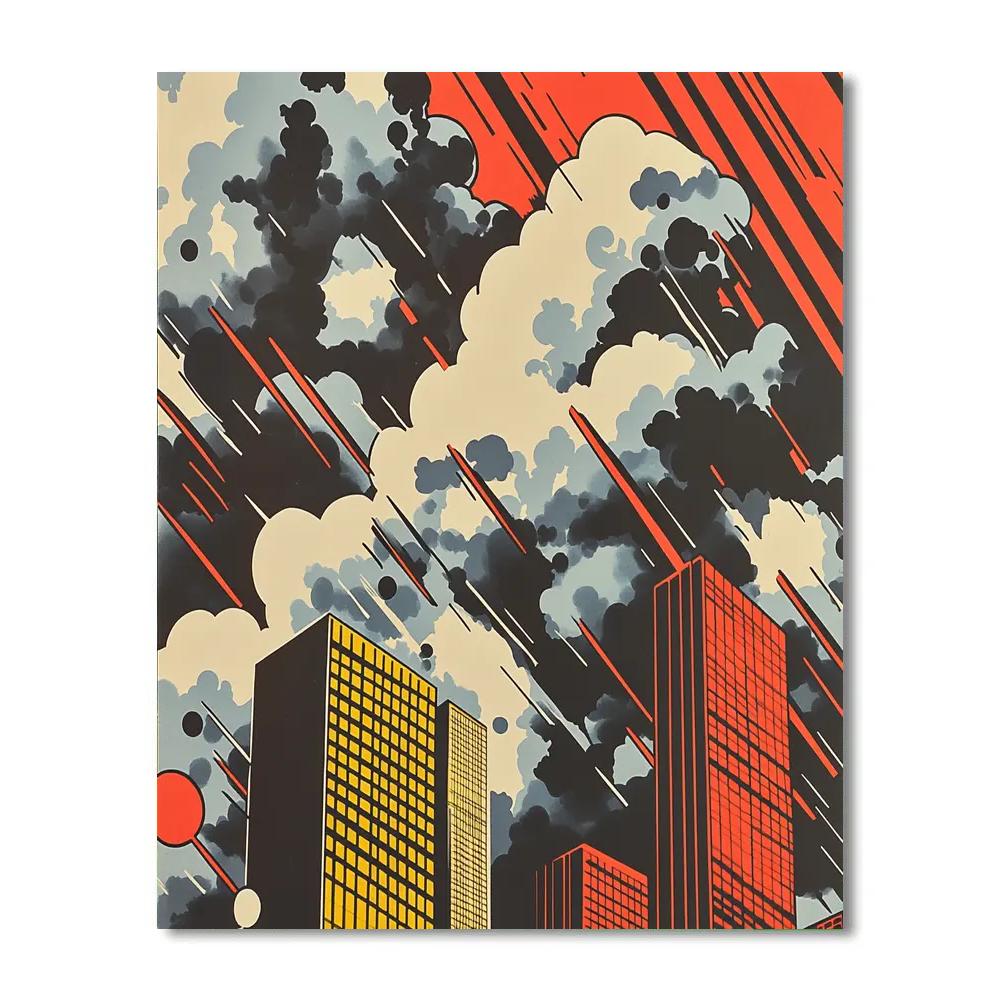 Roy Lichtenstein Inspired Thundercloud City Paint by numbers art