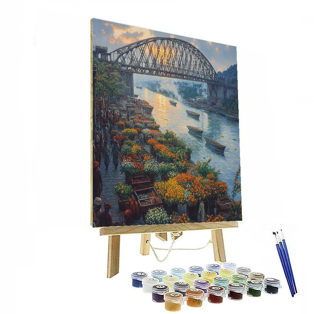 Howrah Bridge Riverside Kolkata India Numbered painting kits