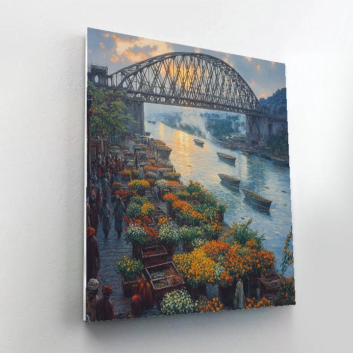 Howrah Bridge Riverside Kolkata India Numbered painting kits