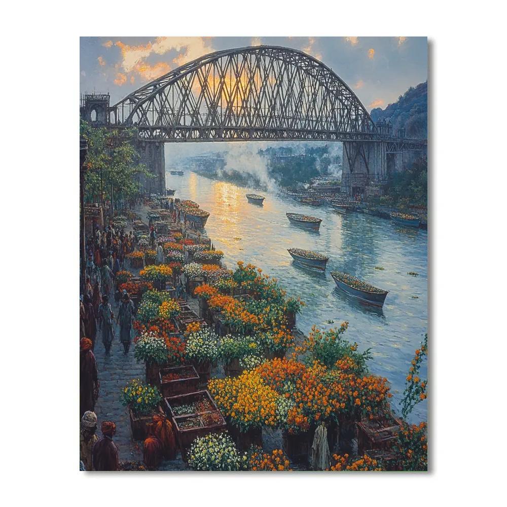 Howrah Bridge Riverside Kolkata India Numbered painting kits