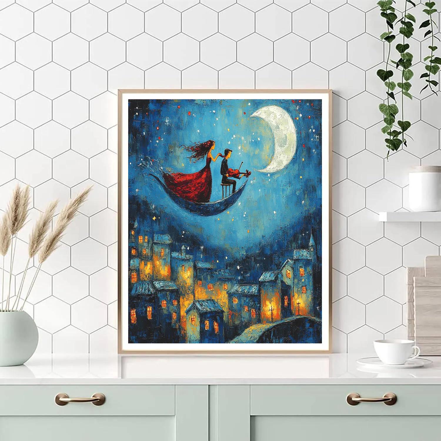 Marc Chagall Inspired Moonlit Wedding Number painting