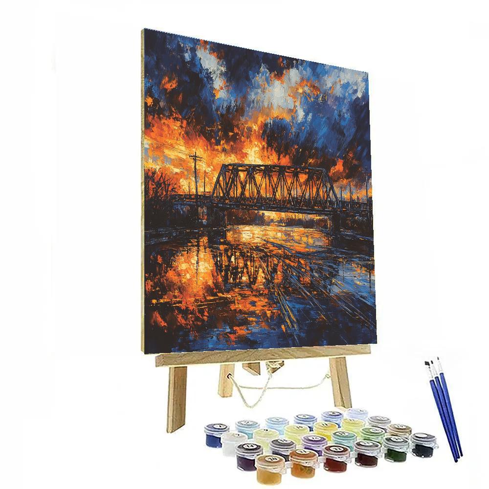 Oskar Kokoschka Inspired Night River Bridge Number painting