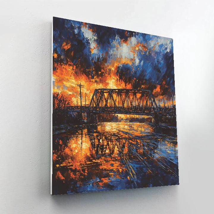 Oskar Kokoschka Inspired Night River Bridge Number painting