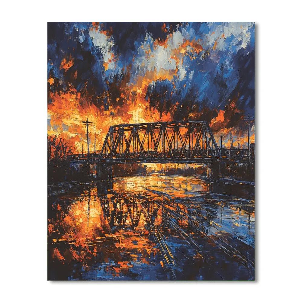 Oskar Kokoschka Inspired Night River Bridge Number painting
