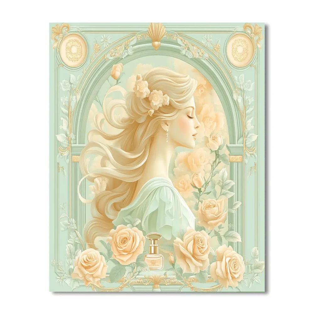 Alphonse Mucha Inspired Rose Perfume Muse Paint by numbers art