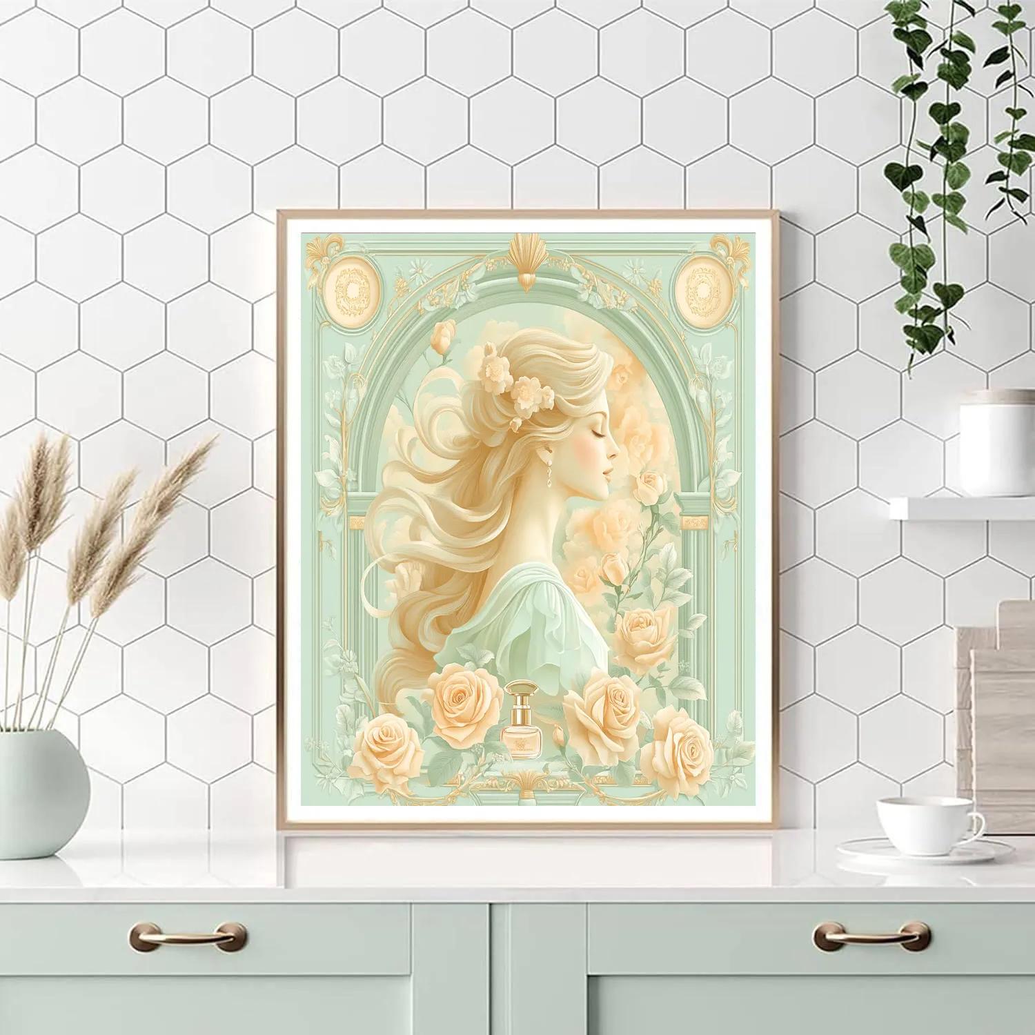 Alphonse Mucha Inspired Rose Perfume Muse Paint by numbers art